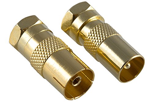 POPPSTAR 2x SAT Adapter Koax Antenne (1x F-Stecker auf IEC Antennenstecker, 1x auf Antennenbuchse), Coax Kupplung für Koaxialkabel - Antennenkabel, vergoldet von POPPSTAR
