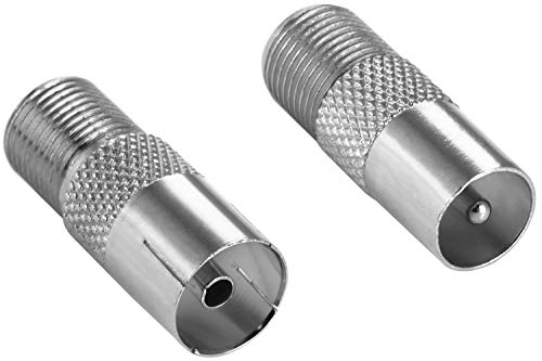 POPPSTAR 2x SAT Adapter Koax Antenne (F-Buchse, 1x auf IEC Antennenstecker, 1x auf Antennenbuchse), Coax Kupplung für Koaxialkabel - Antennenkabel, silbern von POPPSTAR