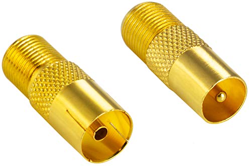 POPPSTAR 2x SAT Adapter Koax Antenne (F-Buchse, 1x auf IEC Antennenstecker, 1x auf Antennenbuchse), Coax Kupplung für Koaxialkabel - Antennenkabel, vergoldet von POPPSTAR