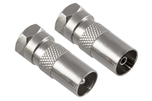 POPPSTAR 2x SAT Adapter Koax Antenne (F-Stecker, 1x auf IEC Antennenstecker, 1x auf Antennenbuchse), Coax Kupplung für Koaxialkabel - Antennenkabel, silbern von POPPSTAR