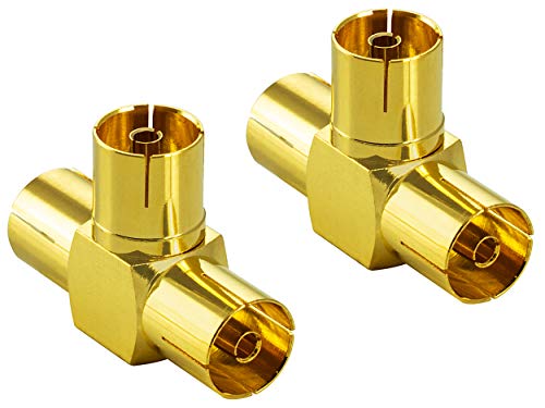 POPPSTAR 2X Sat TV Coax Adapter Verteiler T-Stück (3X IEC Antennenbuchse) für Koaxialkabel Antennenkabel vergoldet von POPPSTAR