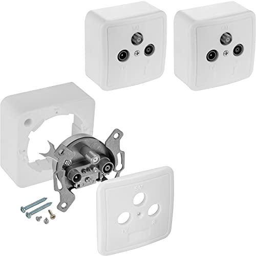 Poppstar 3X SAT Dose (3-Loch Antennendose), Enddose für SAT, TV und Kabel Anschluss (digital/analog), Aufputz/Unterputz geeignet von POPPSTAR