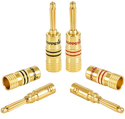 POPPSTAR 4x High End Bananenstecker (bis 4 mm², 24k vergoldet, 2x schwarz, 2x rot) von POPPSTAR