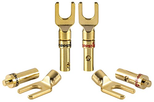 Poppstar 4X Kabelschuhe, Gabelstecker für elektrische Verbindung von Lautsprecherkabeln bis 4mm² Querschnitt, Stecker 24k vergoldet von POPPSTAR