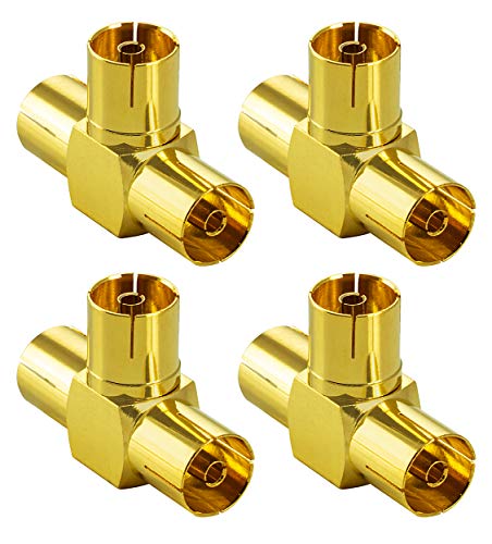 POPPSTAR 4X Sat TV Coax Adapter Verteiler T-Stück (3X IEC Antennenbuchse) für Koaxialkabel Antennenkabel vergoldet von POPPSTAR