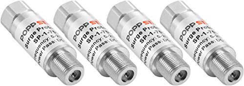 POPPSTAR 4x Überspannungsschutz Sat Antenne (Schutzadapter F-Stecker auf F-Buchse), Blitzschutz für Koaxialkabel und Satelliten-Anlagen (Antennen, Coax, Kabel TV, DVB-S, DVB-T, LNB) von POPPSTAR