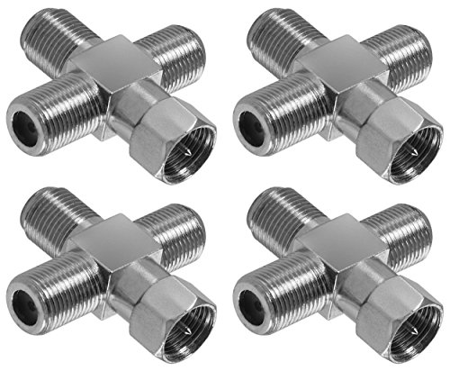 Poppstar 4x Sat TV Coax Verteiler Kreuz-Stück (3x F-Buchse auf 1x F-Stecker (6 Kant Mutter)) Antennen Splitter Adapter für Koaxialkabel, Antennenkabel, silbern von POPPSTAR