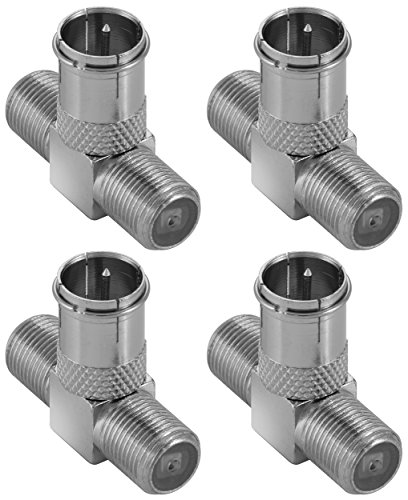 Poppstar 4x Sat TV Coax Verteiler T-Stück (F-Quickstecker: 2x F-Buchse 1x F-Stecker) Antennen Splitter Adapter für Koaxialkabel, Antennenkabel, silbern von POPPSTAR