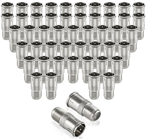 Poppstar 50x SAT F-Quickstecker (Coax Schnellverbinder: F-Buchse auf F-Stecker) Kupplung für Koaxialkabel - Antennenkabel, silbern von POPPSTAR