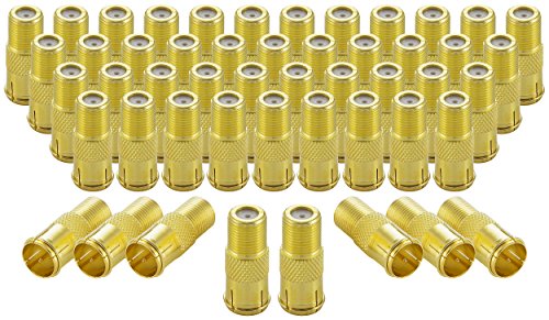 Poppstar 50x SAT F-Quickstecker (Coax Schnellverbinder: F-Buchse auf F-Stecker) Kupplung für Koaxialkabel - Antennenkabel, vergoldet von POPPSTAR