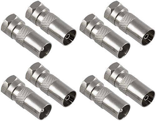 POPPSTAR 8x SAT Adapter Koax Antenne (4x F-Stecker auf IEC Antennenstecker, 4x auf Antennenbuchse), Coax Kupplung für Koaxialkabel - Antennenkabel, silber von POPPSTAR