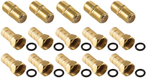 Poppstar Coax Set 5x F-Verbinder, 10x F-Stecker mit Gummidichtring für SAT-Kabel (bis 7mm), für Koaxial Kabel und Verlängerung, vergoldete Kontakte von POPPSTAR