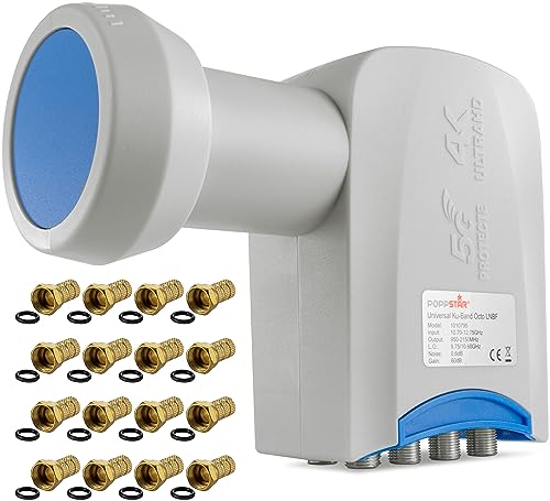 Poppstar Octo LNB 8-Fach LNC Set mit 16x F-Steckern für Kabel Sat Satellitenschüssel 8 Teilnehmer (digital, 4K, Full HD, 4k UHD, 3D TV) von POPPSTAR