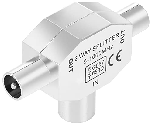 POPPSTAR SAT TV Antennenverteiler T-Stück (Antennenweiche, IEC Doppelstecker), 2-Fach Antennen-Kupplung für Antennenkabel (Coax- Koaxial-Kabel, Antenne, Verteiler), silber von POPPSTAR