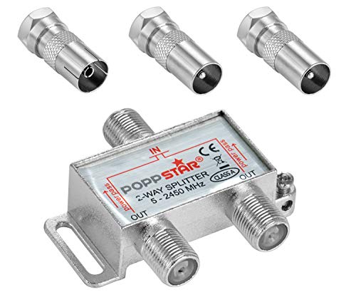 Poppstar Sat-Verteiler Antennenverteiler Splitter Umschalter 2-Fach inkl. IEC Stecker (analog/digital/BK/unicable/HD/4K tauglich) für TV,Antenne,Satellit,Kabel,Fernseher,Radio,LNB von POPPSTAR