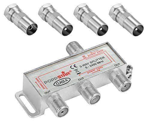 Poppstar Sat-Verteiler Antennenverteiler Splitter Umschalter 3-Fach inkl. IEC Stecker (analog/digital/BK/unicable/HD/4K tauglich) für TV,Antenne,Satellit,Kabel,Fernseher,Radio,LNB von POPPSTAR