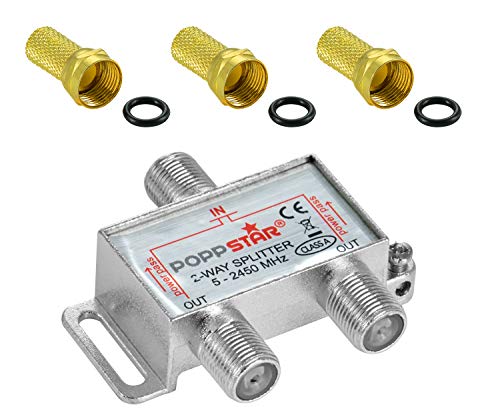 Poppstar Sat-Verteiler Splitter Umschalter 2-Fach inkl. F-Stecker (analog/digital/BK/unicable/HD/4K tauglich) für TV, Satellit, Fernseher, Radio, LNB von POPPSTAR