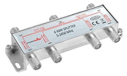 Poppstar Sat-Verteiler Splitter Umschalter 6-Fach (analog/digital/BK/unicable/HD/4K tauglich) für TV, Satellit, Fernseher, Radio, LNB von POPPSTAR