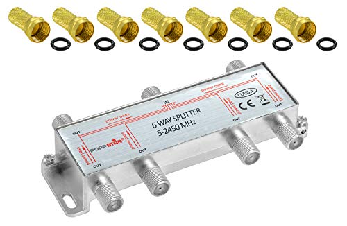 Poppstar Sat-Verteiler Splitter Umschalter 6-Fach inkl. F-Stecker (analog/digital/BK/unicable/HD/4K tauglich) für TV, Satellit, Fernseher, Radio, LNB von POPPSTAR