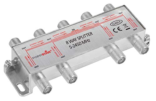 Poppstar Sat-Verteiler Splitter Umschalter 8-Fach (analog/digital/BK/unicable/HD/4K tauglich) für TV, Satellit, Fernseher, Radio, LNB von POPPSTAR