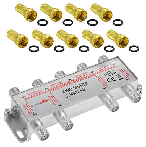 Poppstar Sat-Verteiler Splitter Umschalter 8-Fach inkl. F-Stecker (analog/digital/BK/unicable/HD/4K tauglich) für TV, Satellit, Fernseher, Radio, LNB von POPPSTAR