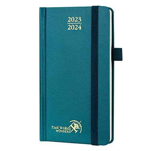 POPRUN Kalender 2023 2024 Klein 16,5 x 9 cm (Aug.2023-Dez.2024) - Taschenkalender 2023/2024 Hardcover mit Stiftschlaufe - Terminplaner, Wochenplaner mit FSC®-Zertifiziertem Papier - Pazifikgrün von POPRUN