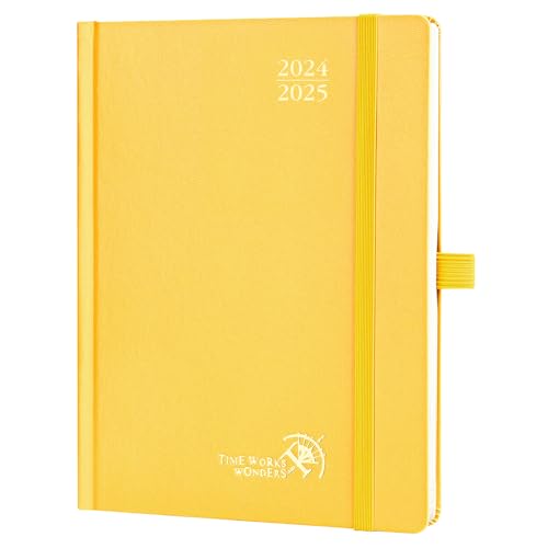 POPRUN Kalender 2025 Buchkalender (Aug.2024-Dez.2025) Hardcover, ca. A5 (22 x 16,5 cm), 17-Monate-Terminplaner, Wochenplaner 2025 mit Zertifiziertem Papier - Hellgelb von POPRUN
