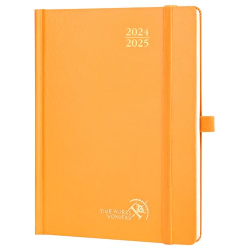 POPRUN Kalender 2025 Buchkalender (Aug.2024-Dez.2025) Hardcover, ca. A5 (22 x 16,5 cm), 17-Monate-Terminplaner, Wochenplaner 2025 mit Zertifiziertem Papier - Orange von POPRUN