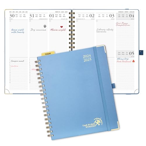 POPRUN Kalender 2025 Buchkalender (Aug.2024-Dez.2025) Ringbuch mit Hardcover, ca. A4 (25,5 x 20,5 cm), 17-Monate-Terminplaner, Wochenplaner 2025 mit Plastiklineal - Dunstblau von POPRUN