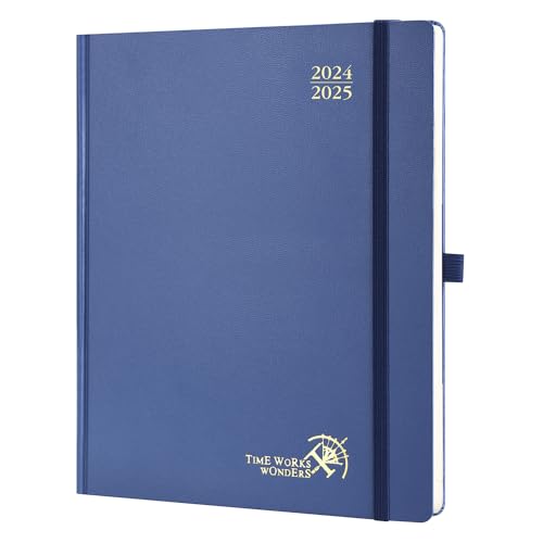 POPRUN Kalender 2024 2025 Buchkalender 26,5 x 21,5 cm, 17-Monate-Terminplaner (Aug.2024-Dez.2025), Wochenplaner 2024 2025 Hardcover mit Innentasche, FSC®-Zertifiziertem Papier - Marineblau von POPRUN