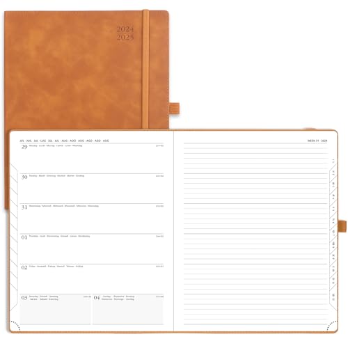 POPRUN Kalender 2025 Buchkalender A4 Notizbuch (Aug.2024-Dez.2025), ca. A4 (26,5 x 21,5 cm), Terminplaner, Wochenplaner 2025 Softcover mit PU-Leder, Zertifiziertem Papier - Braun von POPRUN
