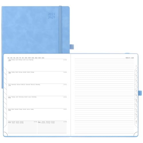 POPRUN Kalender 2024 2025 Buchkalender A4 Notizbuch 26,5 x 21,5 cm (Aug.2024-Dez.2025) - Terminplaner, Wochenplaner Softcover mit PU-Leder, FSC®-Zertifiziertem Papier - Cyanblau von POPRUN