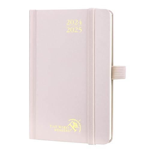 POPRUN Kalender 2024 2025 Klein 16 x 10,5 cm (Aug.2024-Dez.2025) - Taschenkalender 2024 2025 Klein Hardcover - Terminplaner, Wochenplaner 1 Woche 2 Seite mit Innentasche - Hellrosa von POPRUN