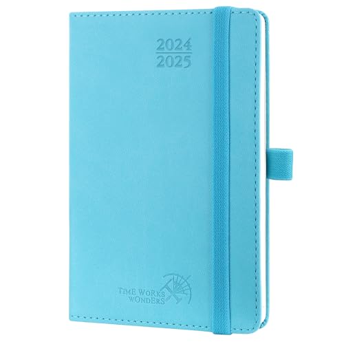 POPRUN Kalender 2024 2025 Klein 16 x 10,5 cm (Aug.2024-Dez.2025) - Taschenkalender 2024 2025 Klein Softcover mit PU-Leder - Terminplaner, Planer 1 Woche 2 Seite mit Stiftschlaufe - Blaugrün von POPRUN