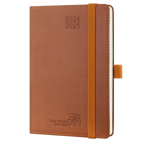 POPRUN Taschenkalender 2025 Klein (Aug.2024-Dez.2025) Softcover mit PU-Leder, ca. A6 (16 x 10,5 cm), Kalender 2025 Klein - Terminplaner 1 Woche 2 Seite mit Stiftschlaufe - Braun von POPRUN