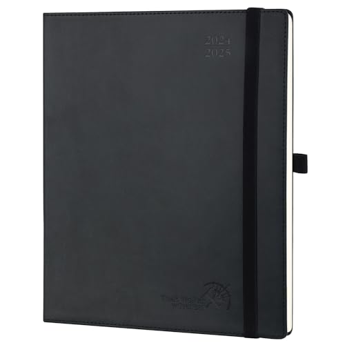 POPRUN Kalender 2025 Wochenplaner (Aug.2024-Dez.2025) Softcover mit PU-Leder, ca. A4 (26,5 x 21,5 cm), 17-Monate-Terminplaner 2025 1 Woche 2 Seite mit Zertifiziertem Papier - Schwarz von POPRUN