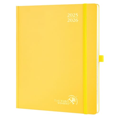POPRUN Kalender 2025 2026 Buchkalender Hardcover, ca. A4 (26,5 x 21,5 cm), 17-Monate-Terminplaner (Aug.2025-Dez.2026), Wochenplaner 1 Woche 2 Seite mit Zertifiziertem Papier - Hellgelb von POPRUN