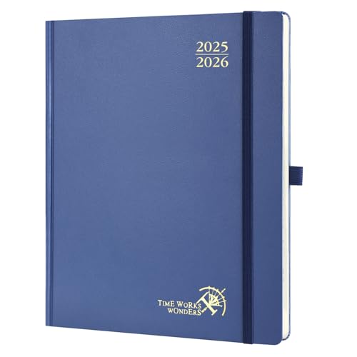 POPRUN Kalender 2025 2026 Buchkalender Hardcover, ca. A4 (26,5 x 21,5 cm), 17-Monate-Terminplaner (Aug.2025-Dez.2026), Wochenplaner 1 Woche 2 Seite mit Zertifiziertem Papier - Marineblau von POPRUN