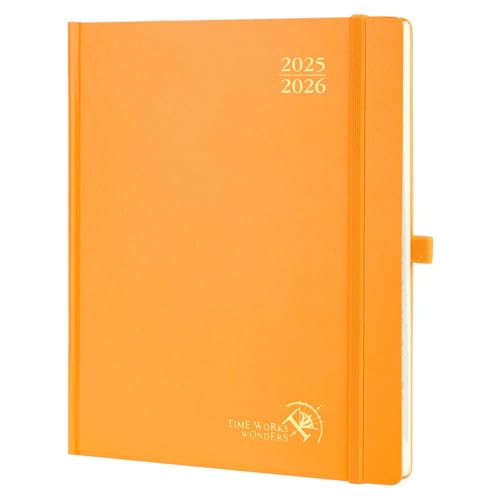 POPRUN Kalender 2025 2026 Buchkalender Hardcover, ca. A4 (26,5 x 21,5 cm), 17-Monate-Terminplaner (Aug.2025-Dez.2026), Wochenplaner 1 Woche 2 Seite mit Zertifiziertem Papier - Orange von POPRUN