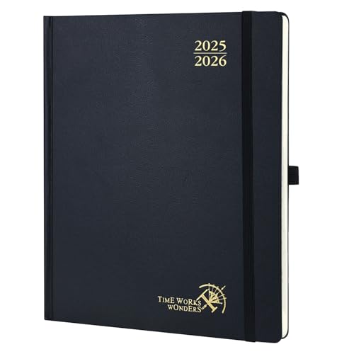 POPRUN Kalender 2025 2026 Buchkalender Hardcover, ca. A4 (26,5 x 21,5 cm), 17-Monate-Terminplaner (Aug.2025-Dez.2026), Wochenplaner 1 Woche 2 Seite mit Zertifiziertem Papier - Schwarz von POPRUN