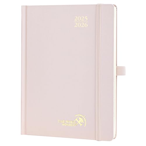 POPRUN Kalender 2025 2026 Buchkalender Hardcover, ca. A5 (22 x 16,5 cm), 17-Monate-Terminplaner (Aug.2025-Dez.2026), Wochenplaner 1 Woche 2 Seite mit Zertifiziertem Papier - Hellrosa von POPRUN
