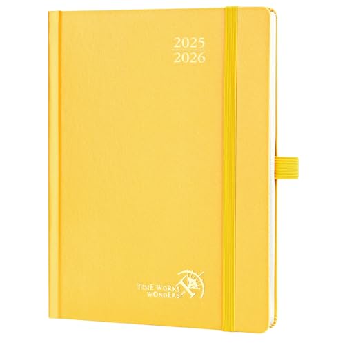 POPRUN Kalender 2025 2026 Buchkalender Hardcover, ca. A5 (22 x 16,5 cm), 17-Monate-Terminplaner (Aug.2025-Dez.2026), Wochenplaner 1 Woche 2 Seite mit Zertifiziertem Papier - Hellgelb von POPRUN