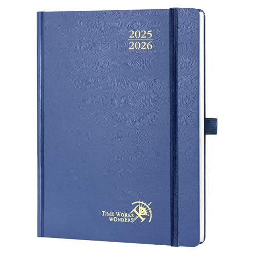 POPRUN Kalender 2025 2026 Buchkalender Hardcover, ca. A5 (22 x 16,5 cm), 17-Monate-Terminplaner (Aug.2025-Dez.2026), Wochenplaner 1 Woche 2 Seite mit Zertifiziertem Papier - Marineblau von POPRUN
