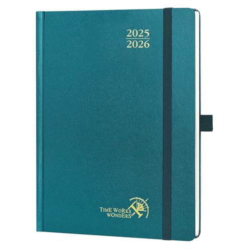 POPRUN Kalender 2025 2026 Buchkalender Hardcover, ca. A5 (22 x 16,5 cm), 17-Monate-Terminplaner (Aug.2025-Dez.2026), Wochenplaner 1 Woche 2 Seite mit Zertifiziertem Papier - Pazifikgrün von POPRUN