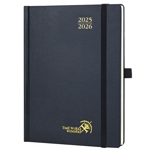 POPRUN Kalender 2025 2026 Buchkalender Hardcover, ca. A5 (22 x 16,5 cm), 17-Monate-Terminplaner (Aug.2025-Dez.2026), Wochenplaner 1 Woche 2 Seite mit Zertifiziertem Papier - Schwarz von POPRUN