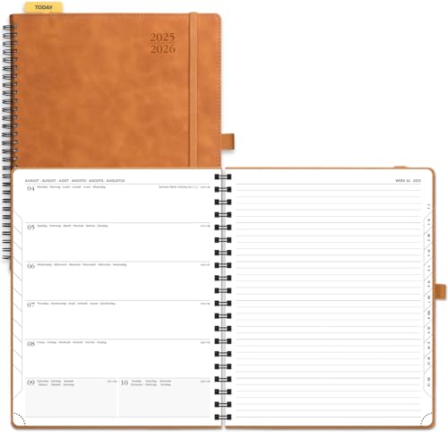 POPRUN Kalender 2025 2026 Buchkalender Notizbuch (Aug.2025-Dez.2026), ca. A4 (26,5 x 21,5 cm), Terminplaner, Wochenplaner Ringbuch mit Softcover, Zertifiziertem Papier - Braun von POPRUN