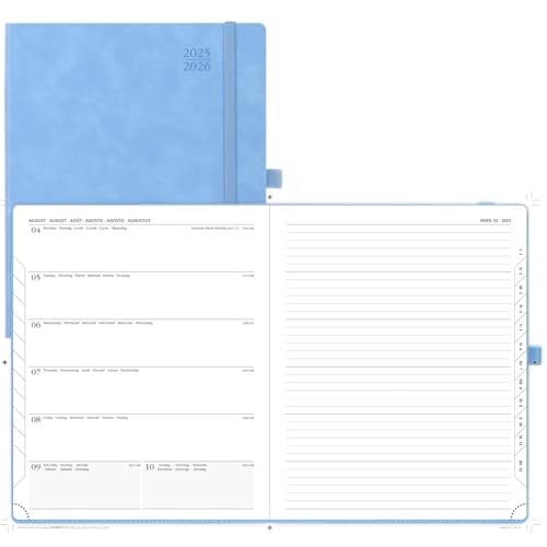 POPRUN Kalender 2025 2026 Buchkalender Notizbuch (Aug.2025-Dez.2026), ca. A4 (26,5 x 21,5 cm), Terminplaner, Wochenplaner Softcover mit PU-Leder, Zertifiziertem Papier - Cyanblau von POPRUN
