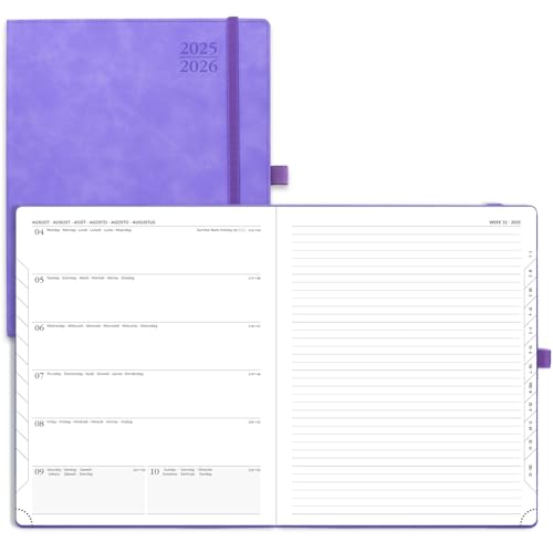 POPRUN Kalender 2025 2026 Buchkalender Notizbuch (Aug.2025-Dez.2026), ca. A4 (26,5 x 21,5 cm), Terminplaner, Wochenplaner Softcover mit PU-Leder, Zertifiziertem Papier - Flieder von POPRUN