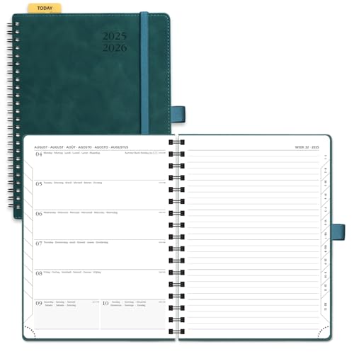 POPRUN Kalender 2025 2026 Buchkalender Notizbuch (Aug.2025-Dez.2026), ca. A5 (22 x 16,5 cm), Terminplaner, Wochenplaner Ringbuch mit Softcover, Zertifiziertem Papier - Petrolgrün von POPRUN