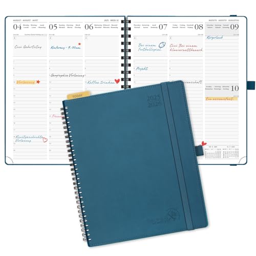 POPRUN Kalender 2025 2026 Wochenplaner (Aug.2025-Dez.2026) Ringbuch mit Softcover, ca. A4 (26,5 x 21,5 cm), 17-Monate-Terminplaner 1 Woche 2 Seite mit Zertifiziertem Papier - Marineblau von POPRUN